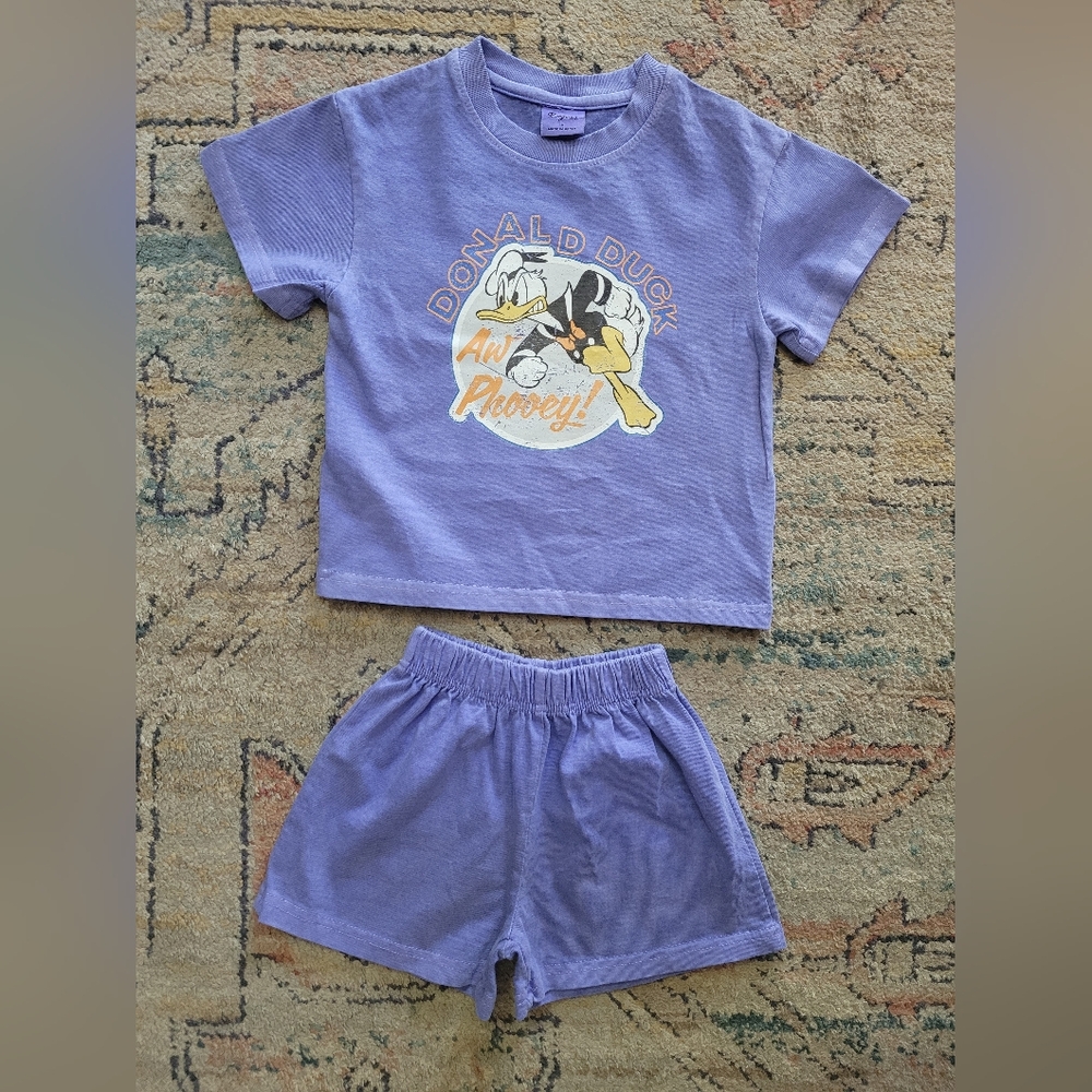 Vintage Page 92 Donald Duck Graphic Tee Comfy Shorts Set Small 3T 4T Aw Phooey